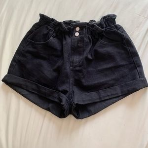 Princess Polly Open Road Denim Paper Bag Shorts in Black